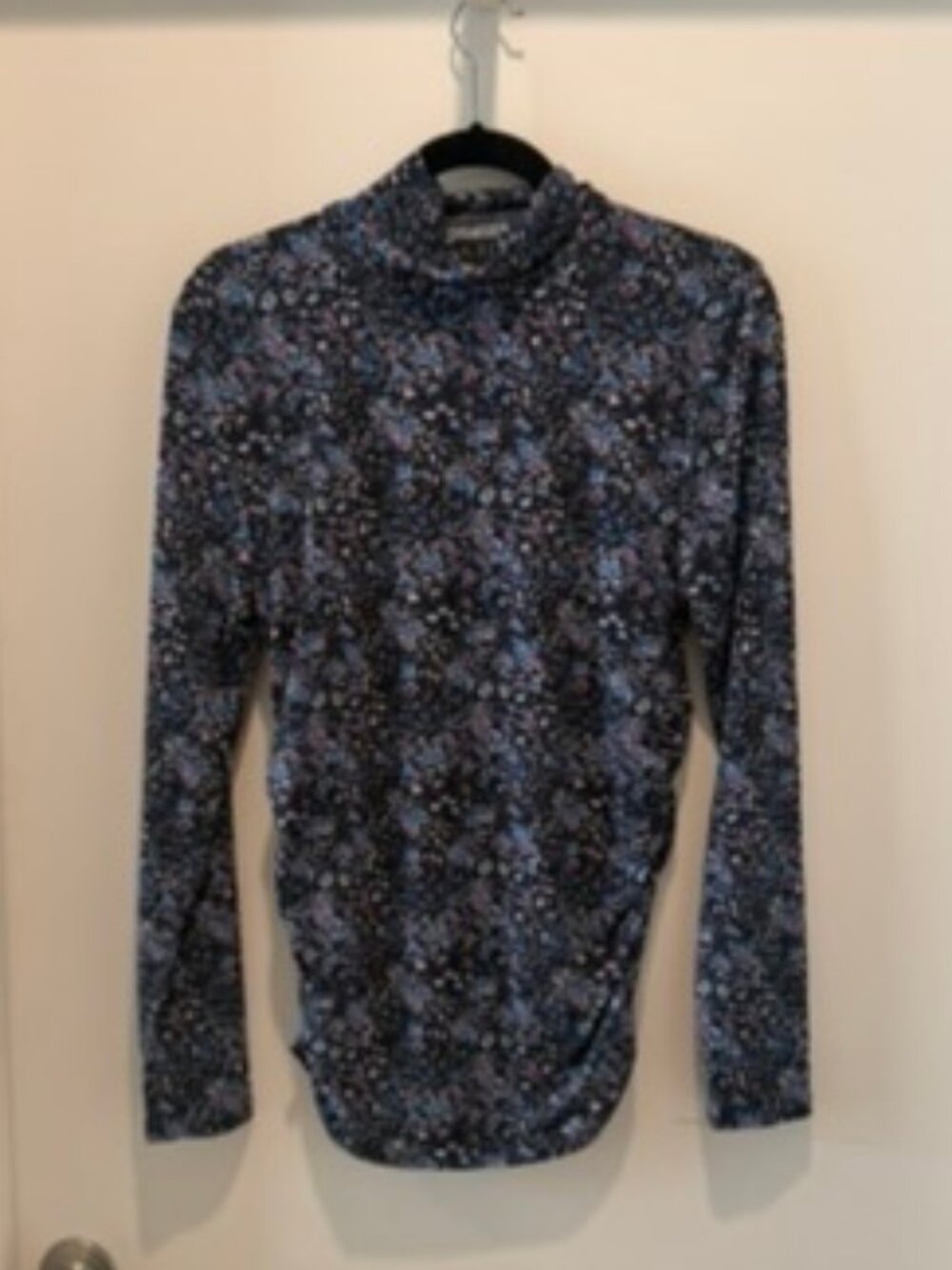 J.Crew Navy Floral Ruched Turtleneck Top Size L